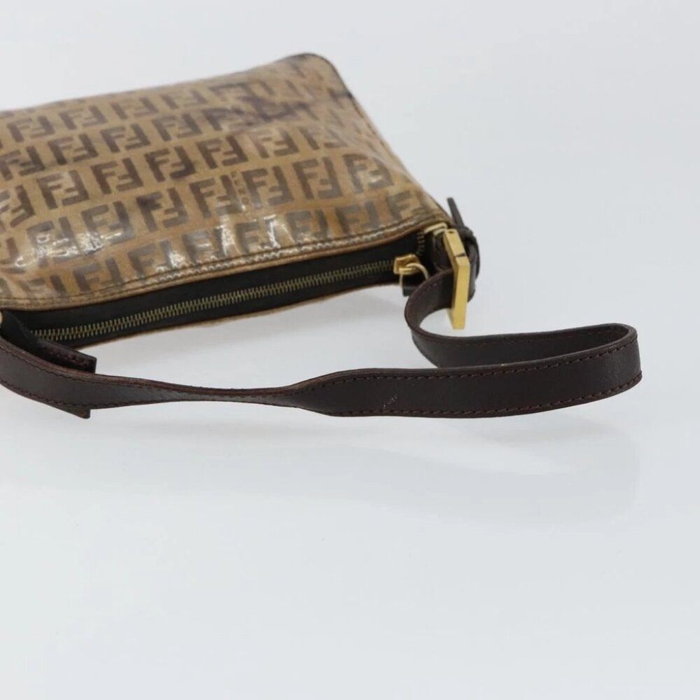 FENDI Zucchino Canvas Hand Bag Enamel Brown Gold - Picture 8 of 15